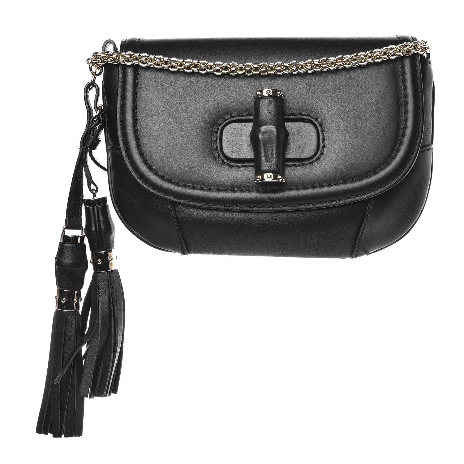 Gucci Calfskin Miss Bamboo Shoulder Bag Black 2 of 7