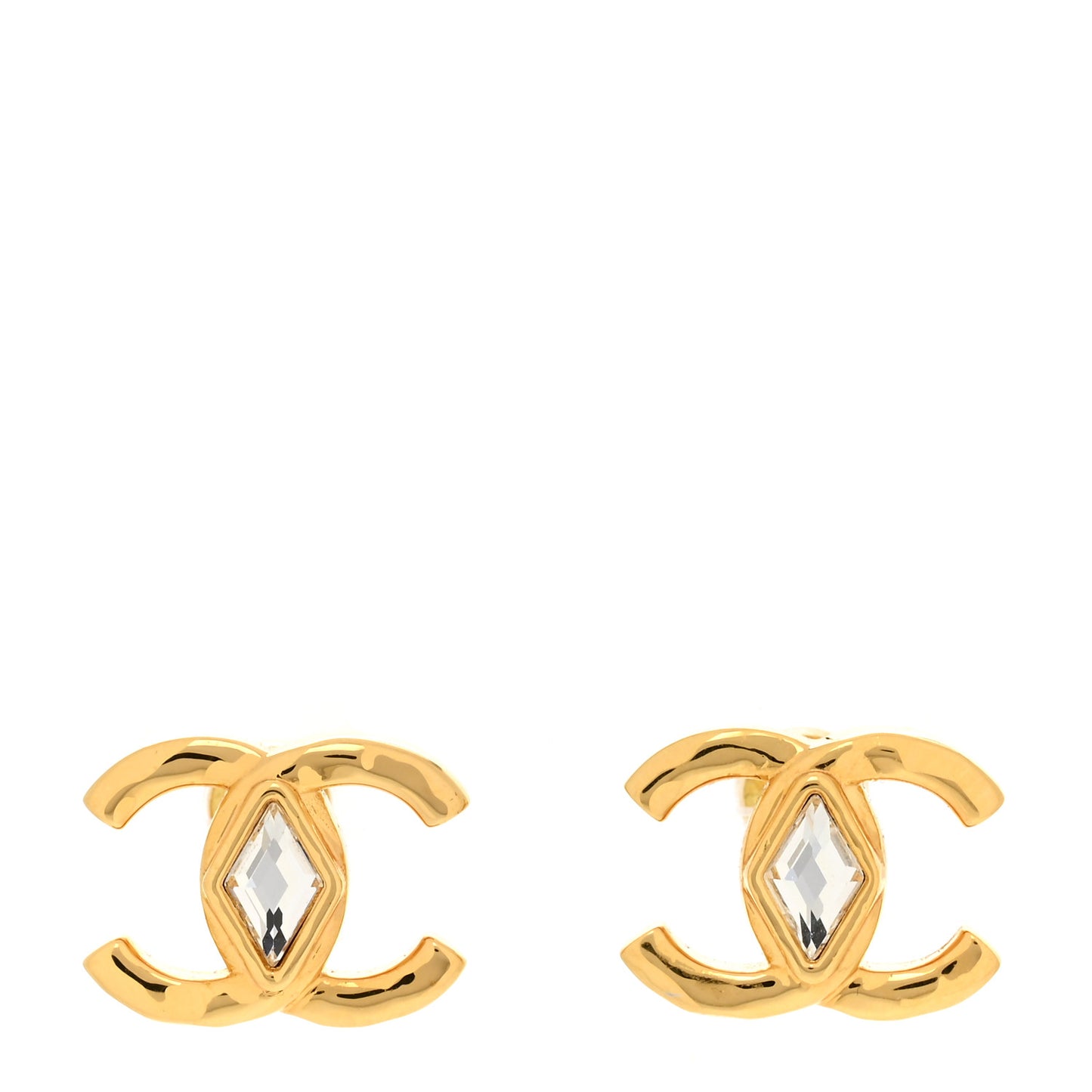 Metal Crystal CC Marquise Earrings Gold