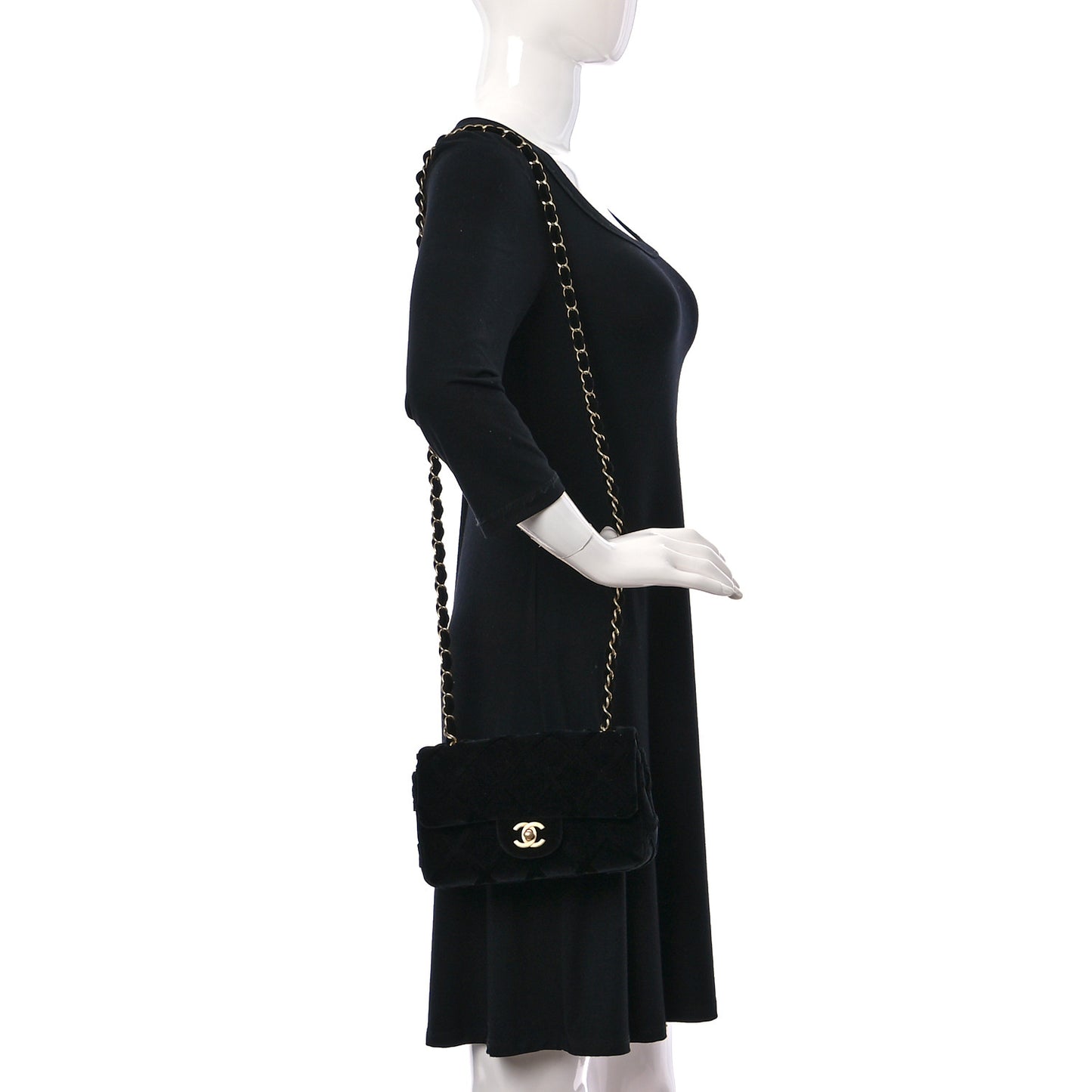 Velvet Quilted Mini Rectangular Flap Black
