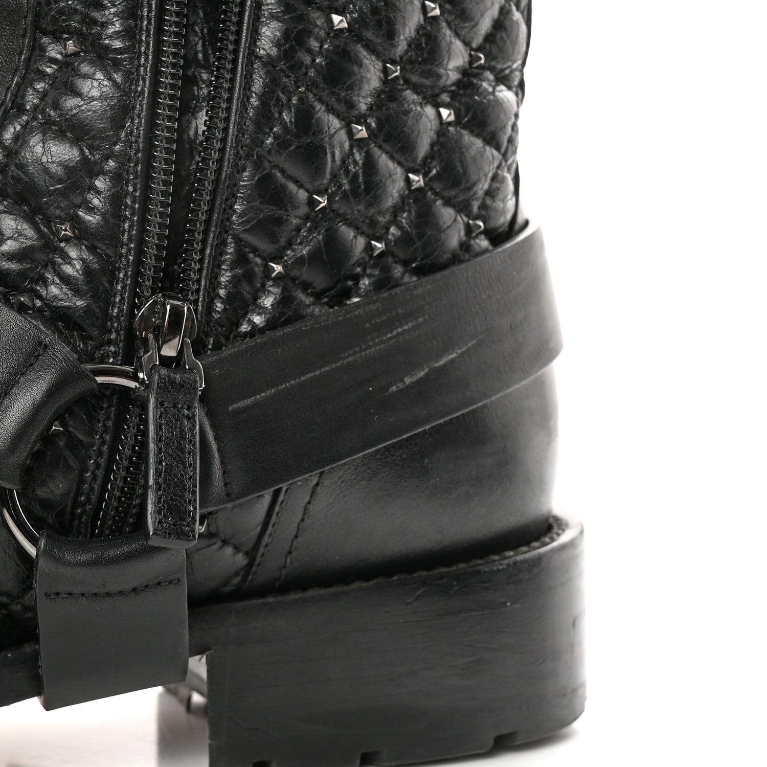 Valentino Garavani Crackled Lambskin Rockstud Spike 20mm Combat Boots 40 Black 12 of 17