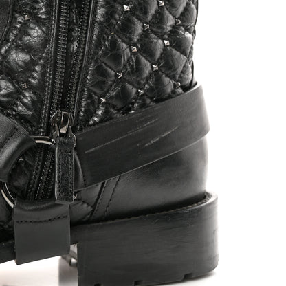 Valentino Garavani Crackled Lambskin Rockstud Spike 20mm Combat Boots 40 Black 12 of 17