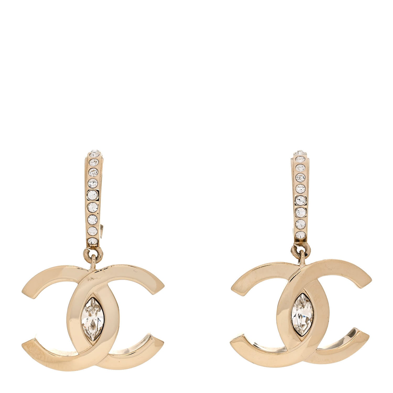 Chanel Crystal CC Drop Earrings Gold 1 of 5