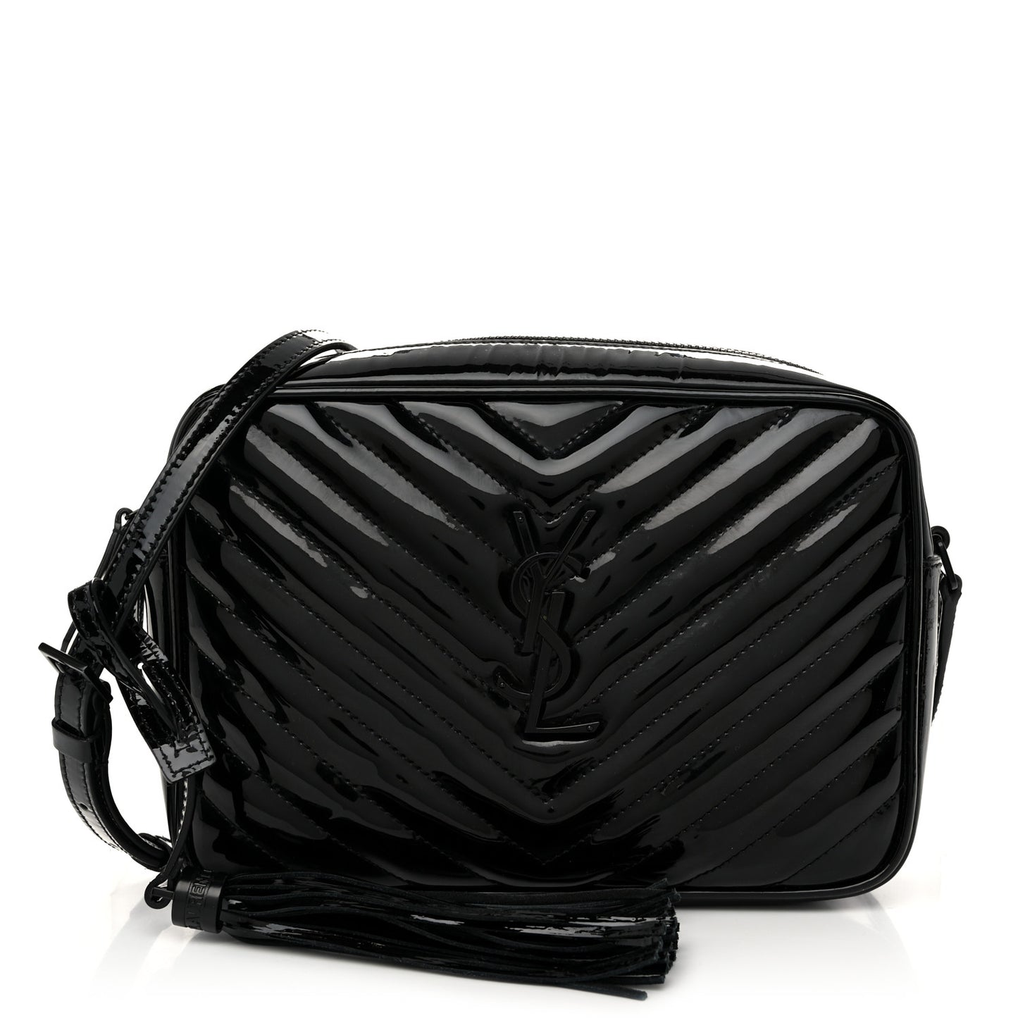 Patent Calfskin Matelasse Monogram Lou Camera Bag Black