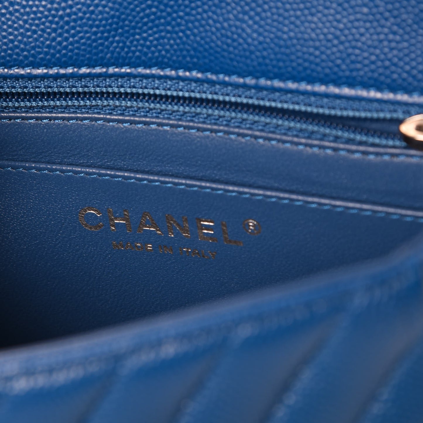 Caviar Chevron Quilted Mini Square Flap Blue