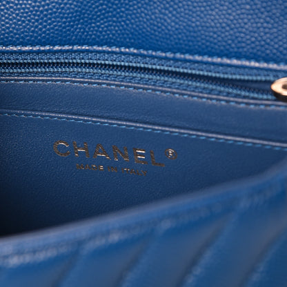 Chanel Caviar Chevron Quilted Mini Square Flap Blue 5 of 9