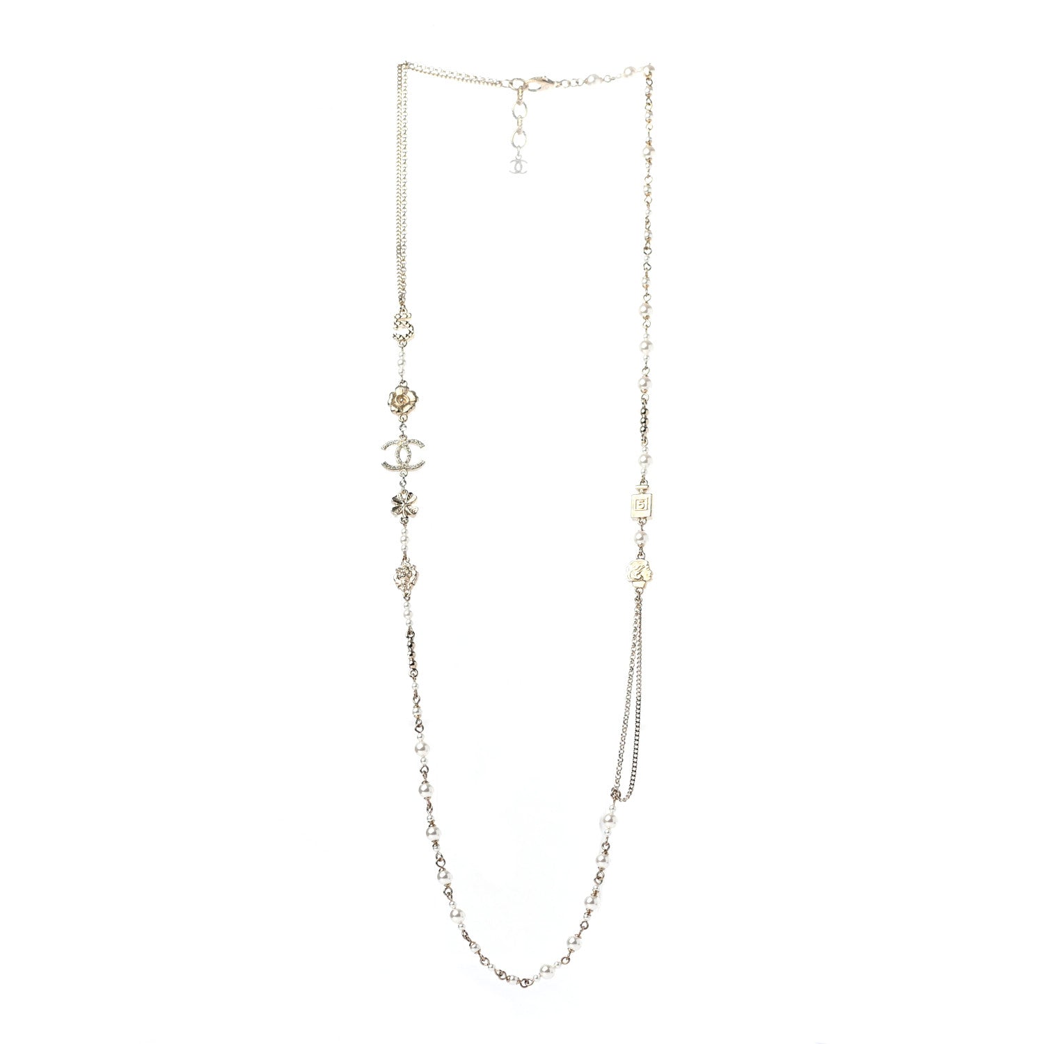 Chanel Crystal Pearl CC Camellia Long Necklace Gold 2 of 4