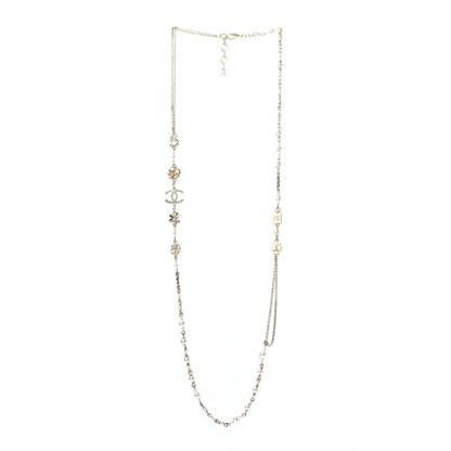 Chanel Crystal Pearl CC Camellia Long Necklace Gold 2 of 4