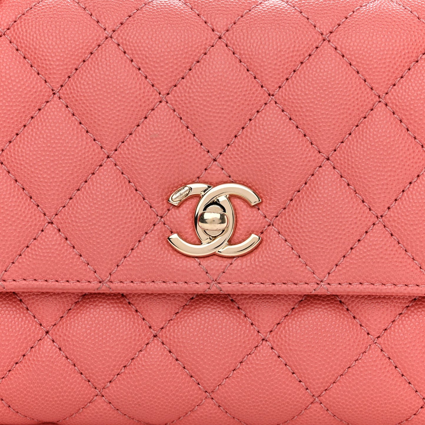 Caviar Quilted Mini Coco Handle Flap Coral