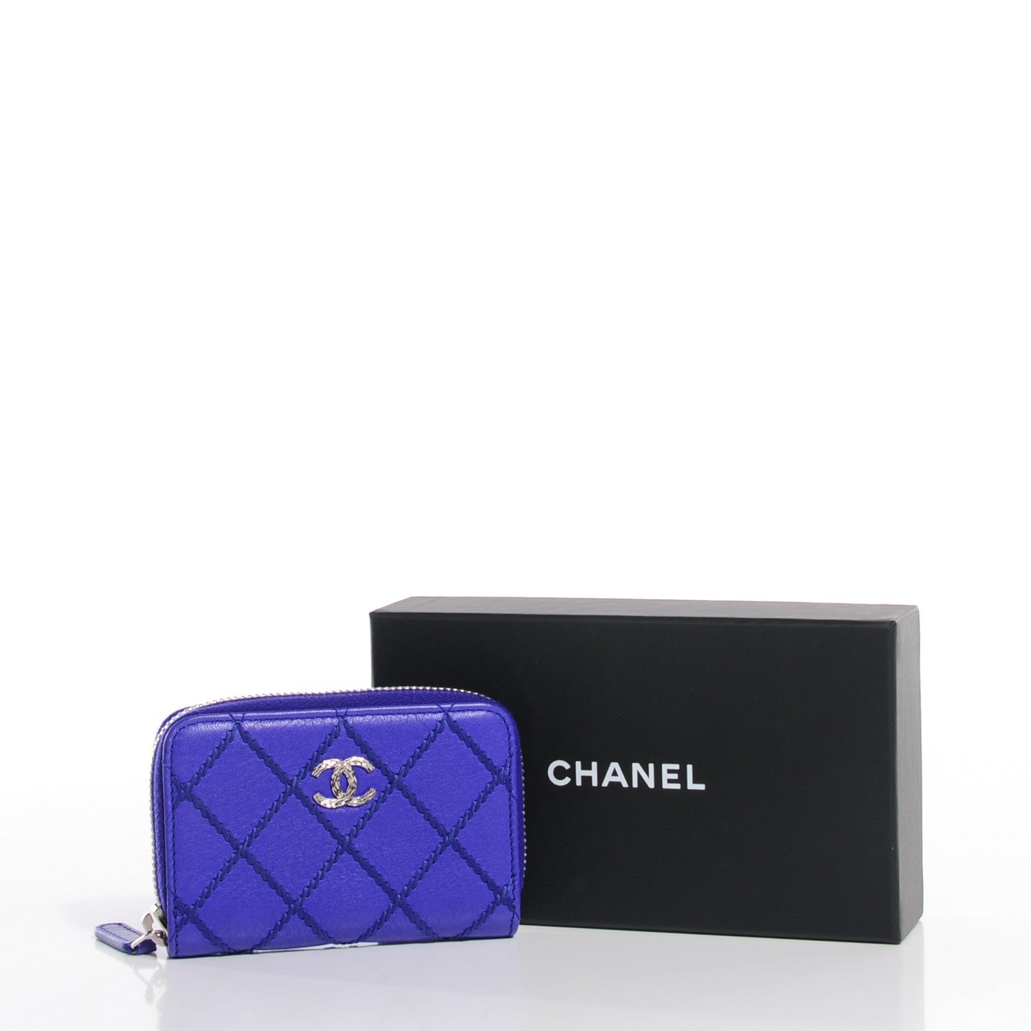 Chanel Calfskin Diamond Stitched Coin Purse Blue 5 of 8