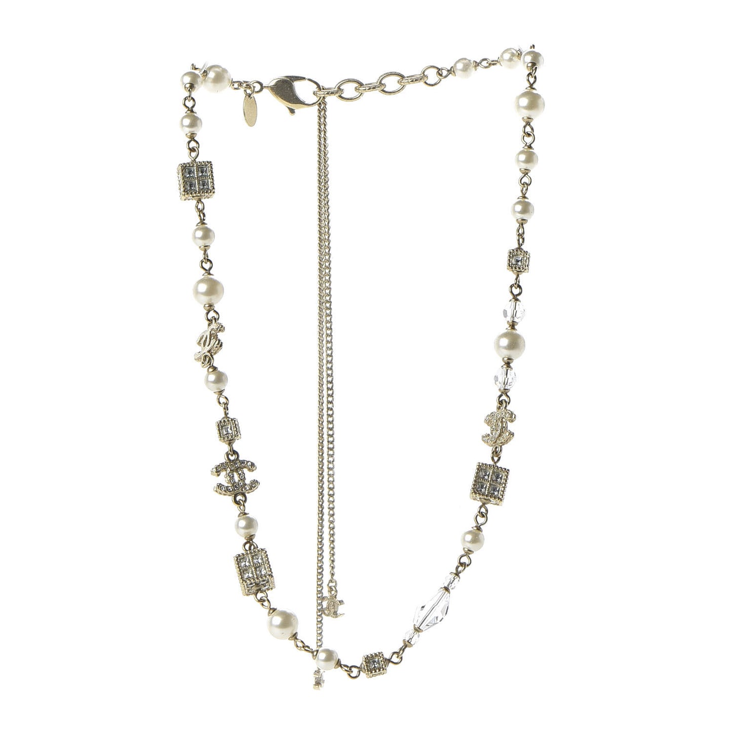 Pearl Bead Crystal CC Short Necklace Gold