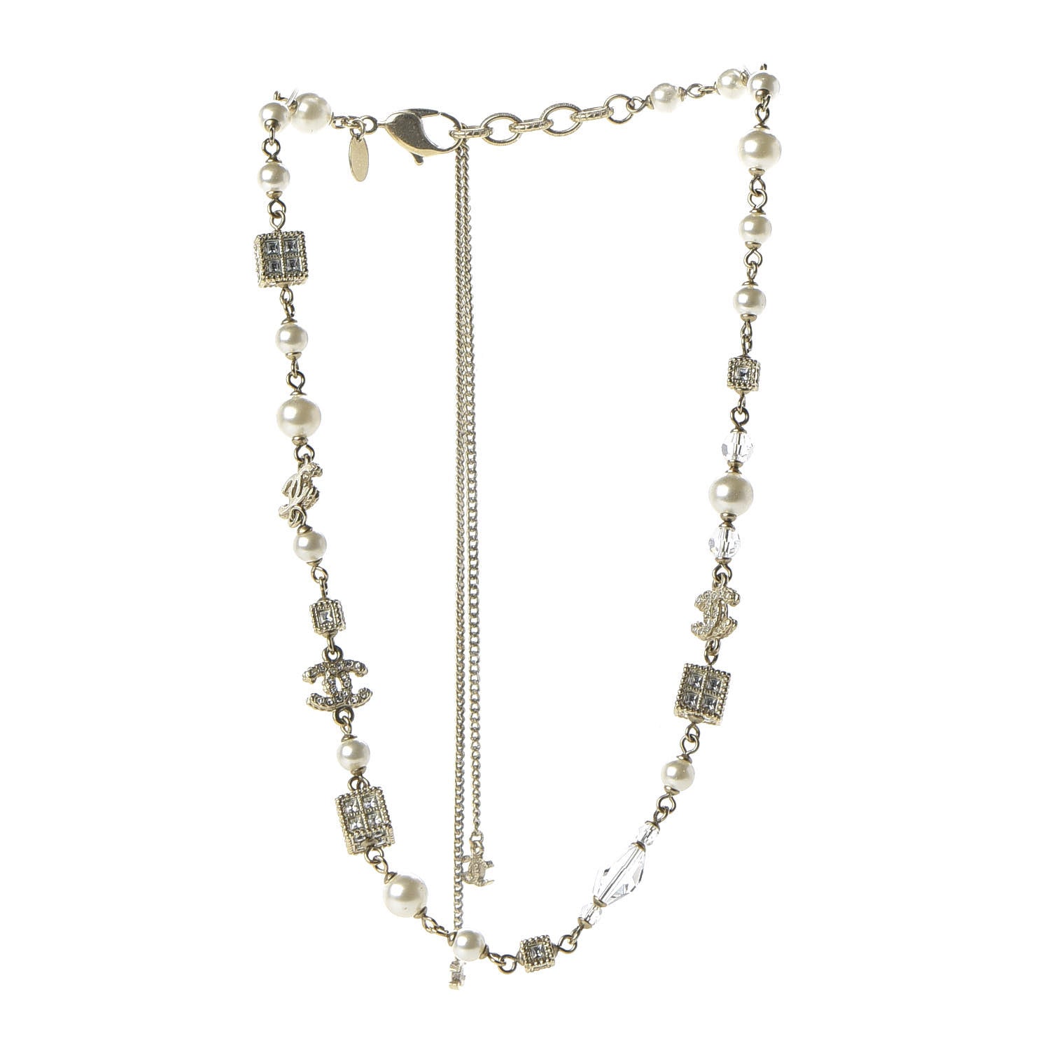 Chanel Pearl Bead Crystal CC Short Necklace Gold 3 of 6