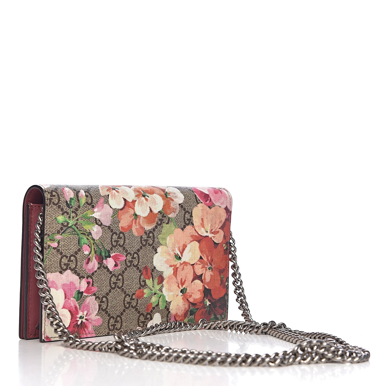 Gucci GG Supreme Monogram Blooms Chain Wallet Beige Multicolor Dry Rose 3 of 11