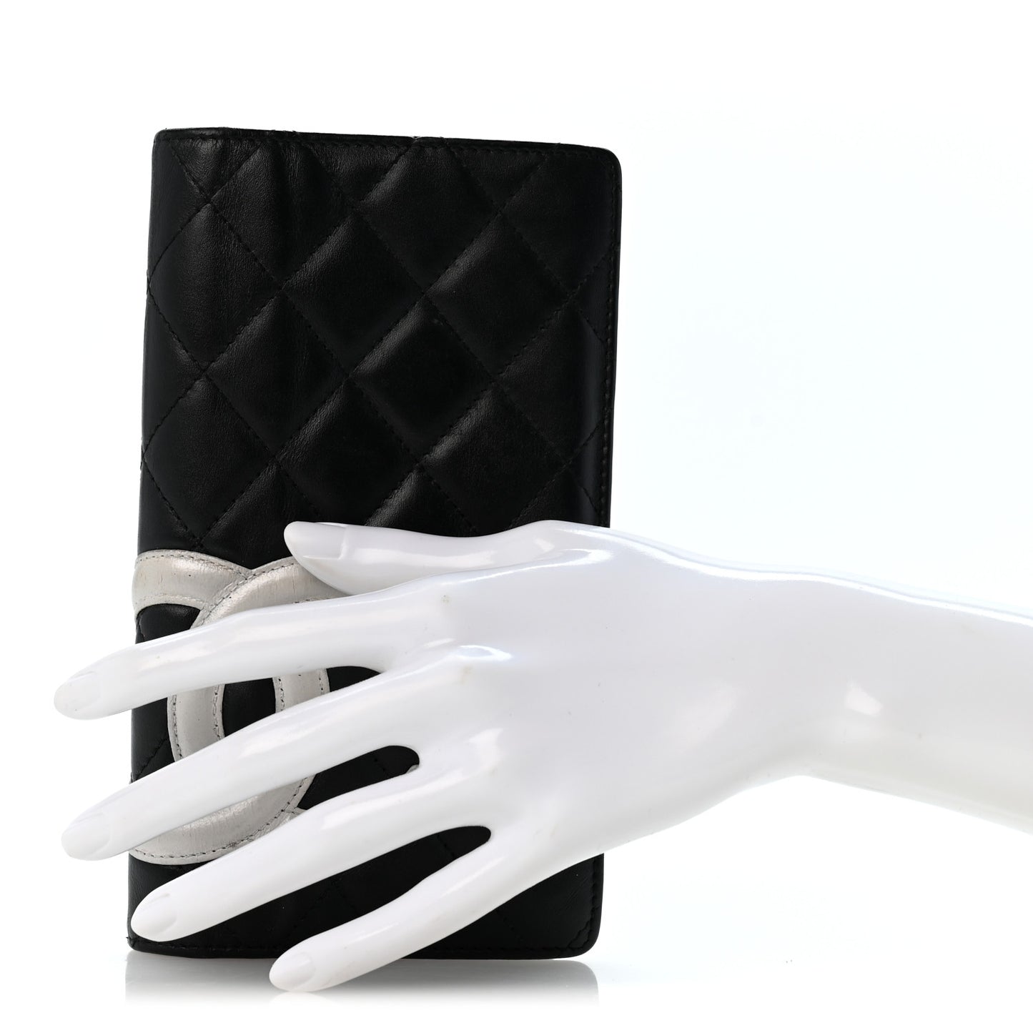 Calfskin Quilted Cambon Yen Wallet Black White