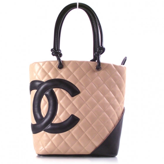 Chanel Calfskin Quilted Small Cambon Tote Beige Black 1 of 11