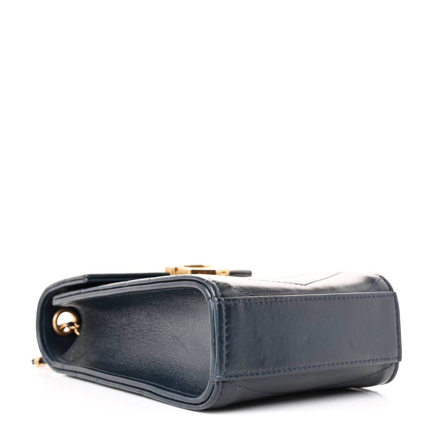 Calfskin Chevron Quilted Medal Mini Clutch With Chain Navy
