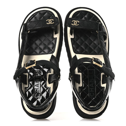 Chanel Lambskin Patent Logo Platform Sandals 39 Black 4 of 30