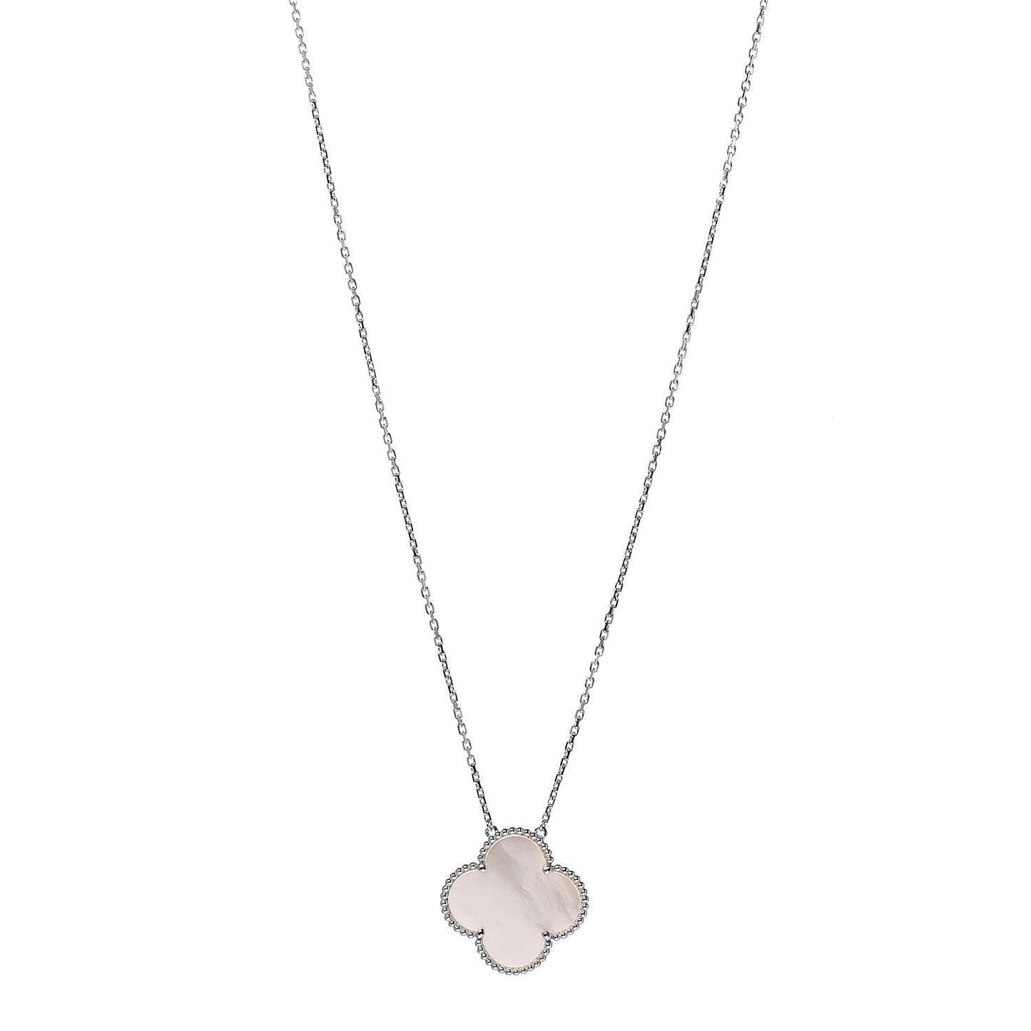 18K White Gold Mother of Pearl Magic Alhambra Pendant Necklace