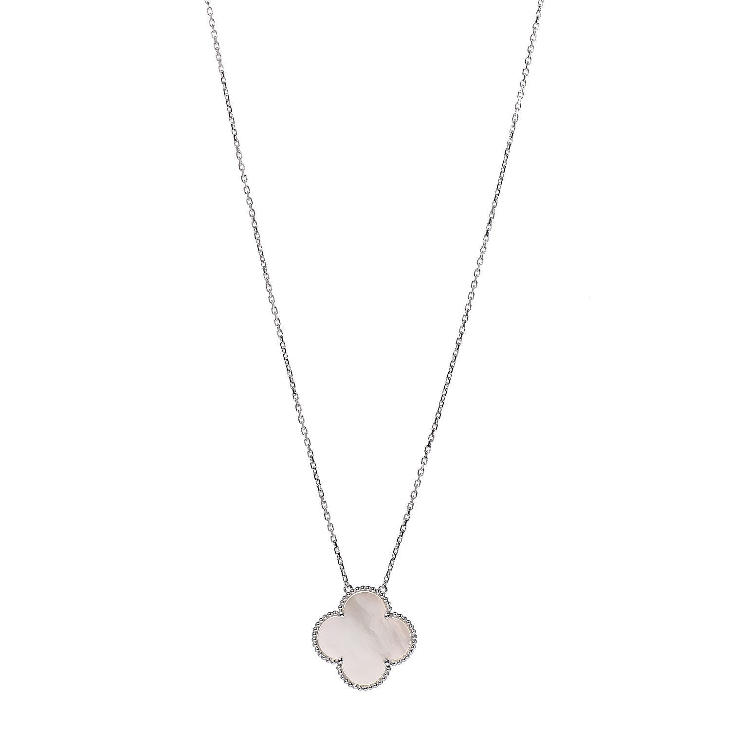 Van Cleef & Arpels 18K White Gold Mother of Pearl Magic Alhambra Pendant Necklace 1 of 7