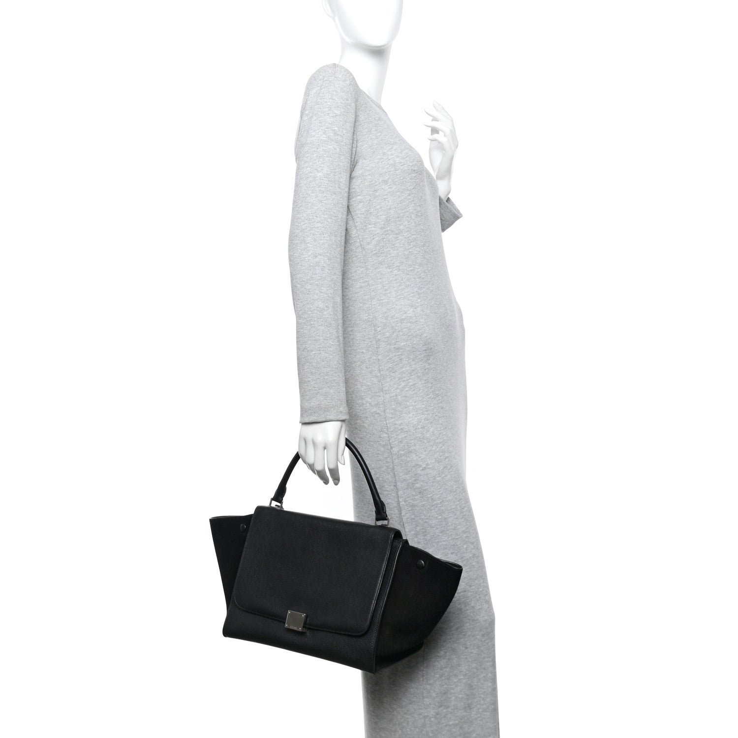 Celine Drummed Calfskin Suede Medium Trapeze Black 2 of 10