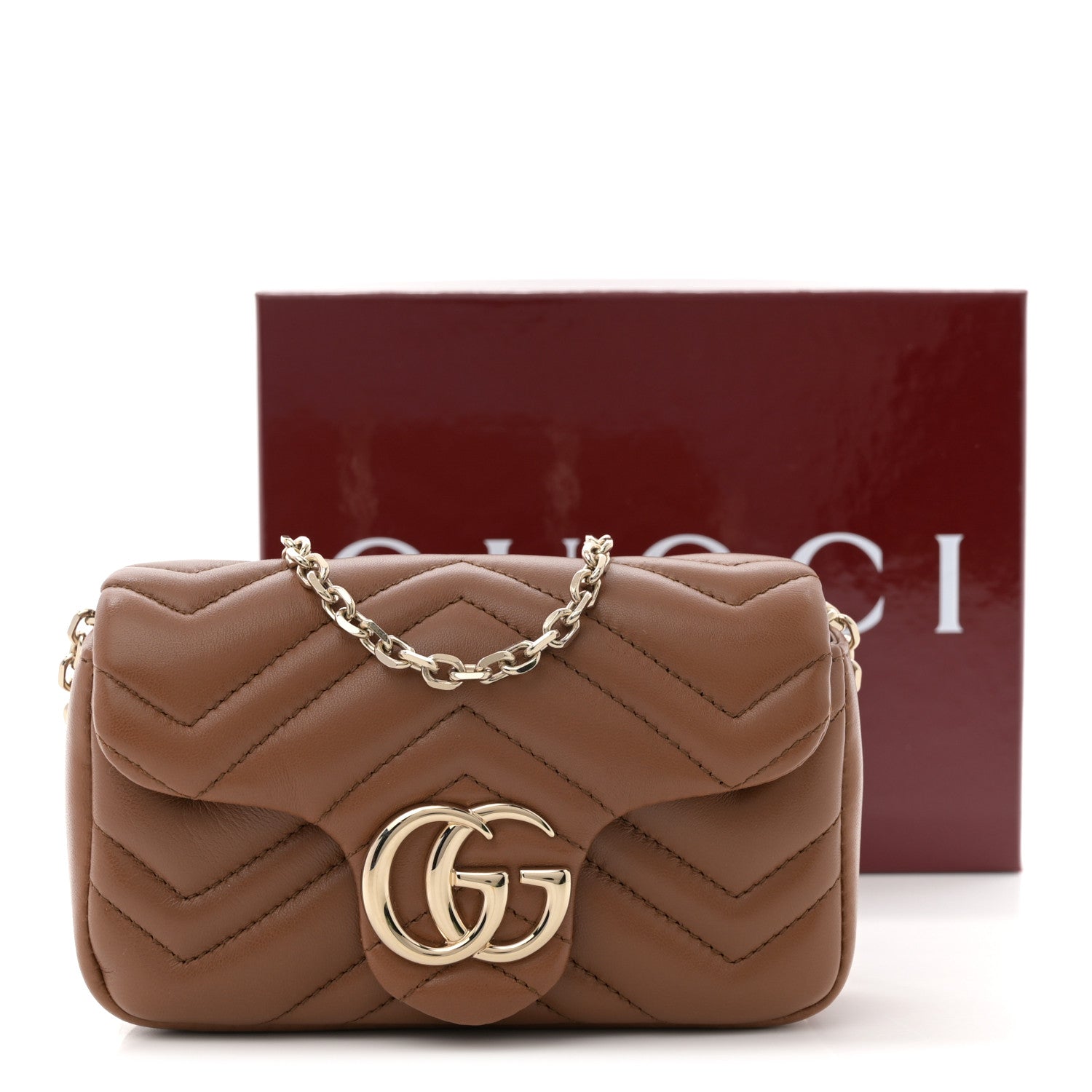 Gucci Lambskin Matelasse Mini GG Marmont Shoulder Bag Brown 11 of 11