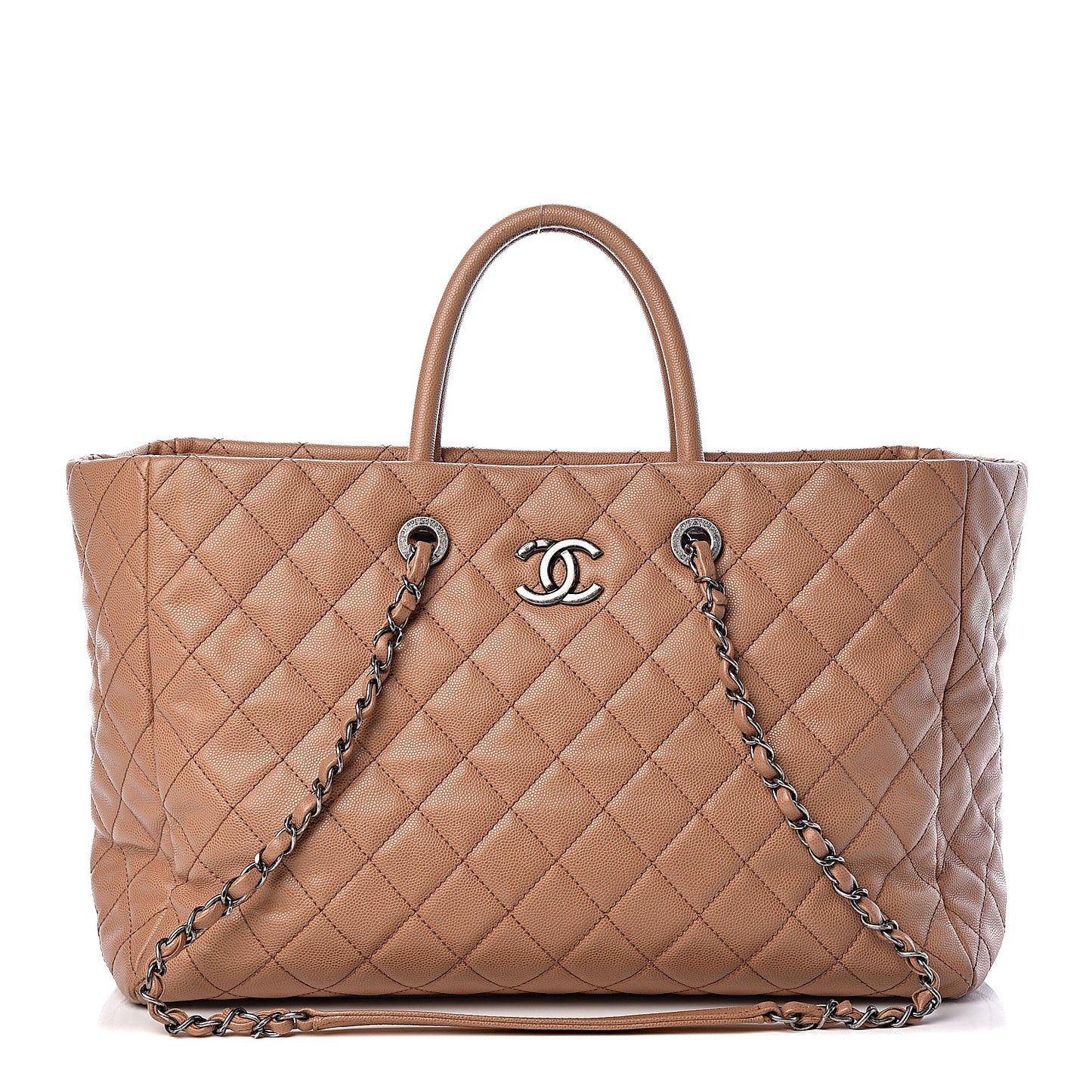 Caviar Quilted Large Coco Handle Shopping Tote Beige