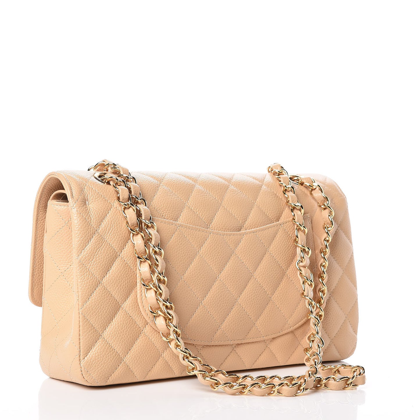 Caviar Quilted Medium Double Flap Beige Clair
