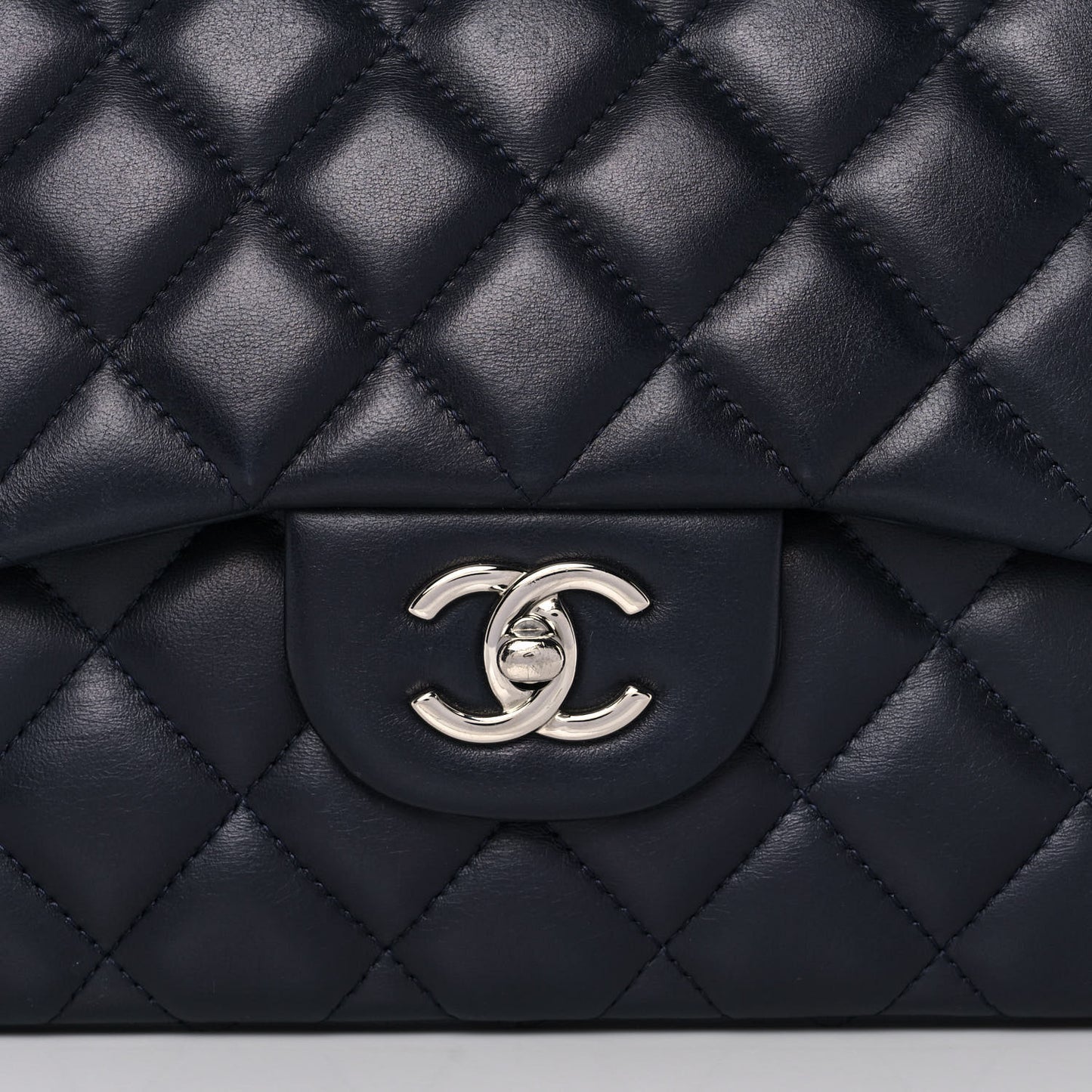 Lambskin Quilted Jumbo Double Flap Dark Blue