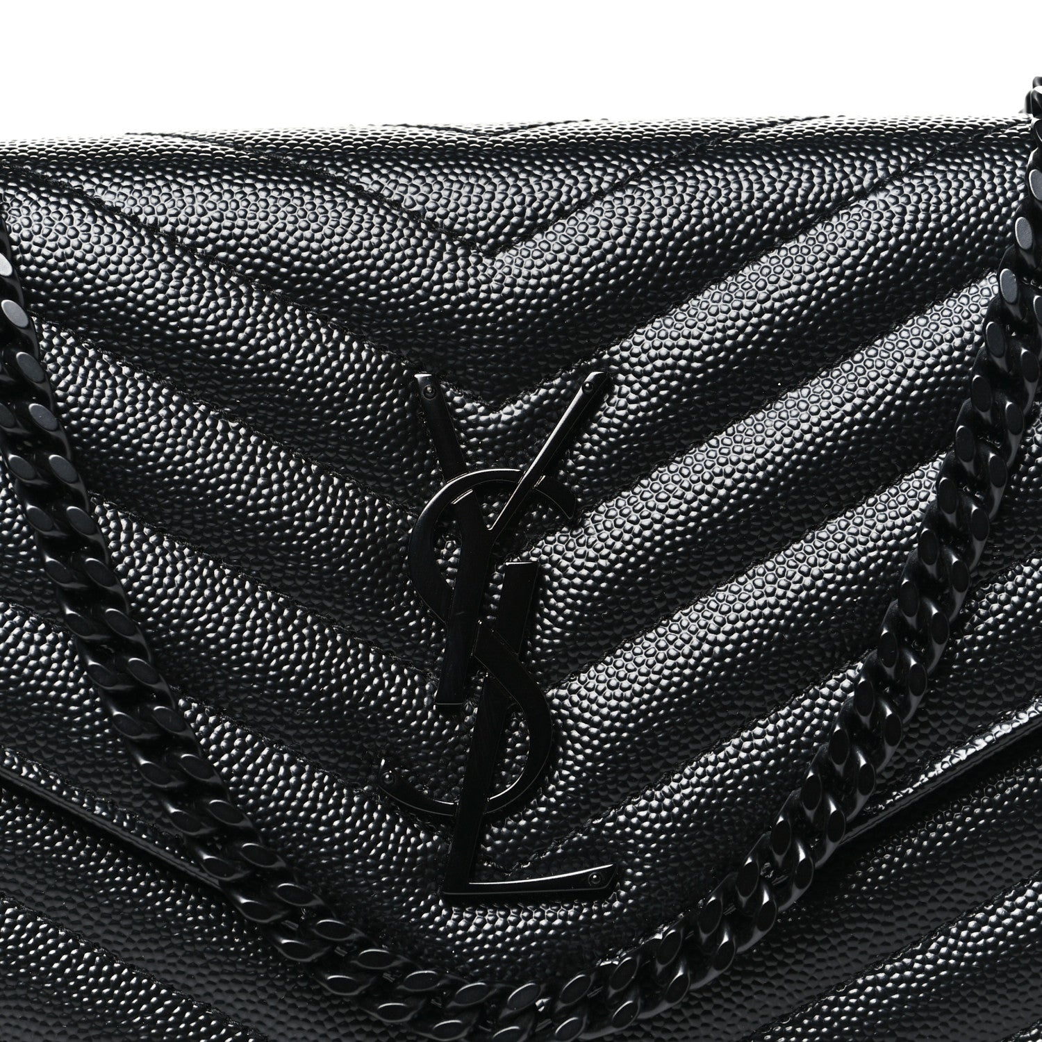 Saint Laurent Grain De Poudre Matelasse Chevron Monogram Monochrome Chain Wallet Black 8 of 11