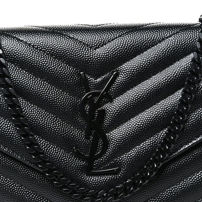 Saint Laurent Grain De Poudre Matelasse Chevron Monogram Monochrome Chain Wallet Black 8 of 11