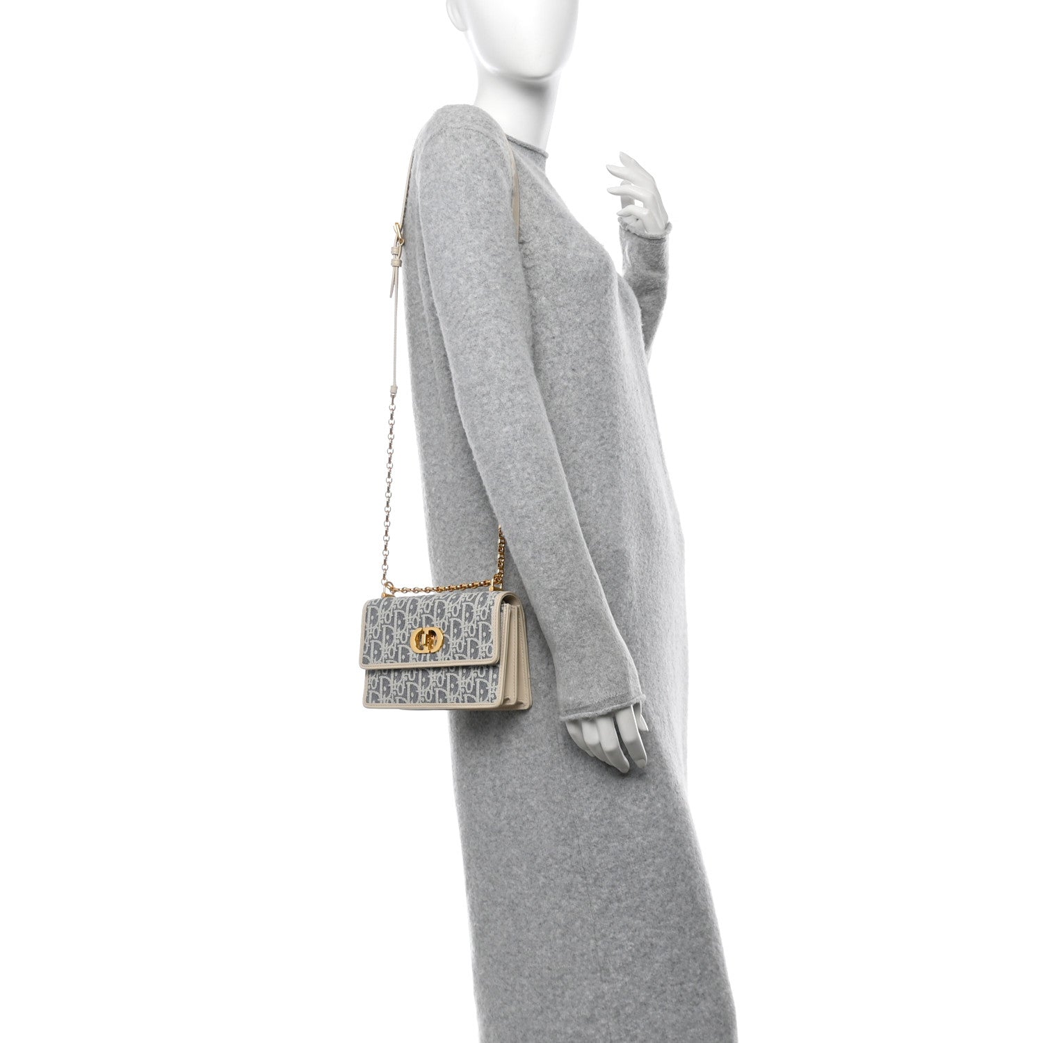 Christian Dior Oblique Chambray Raffia Effect Smooth Calfskin Mini Miss Caro Bag Blue Light Biscuit 2 of 11