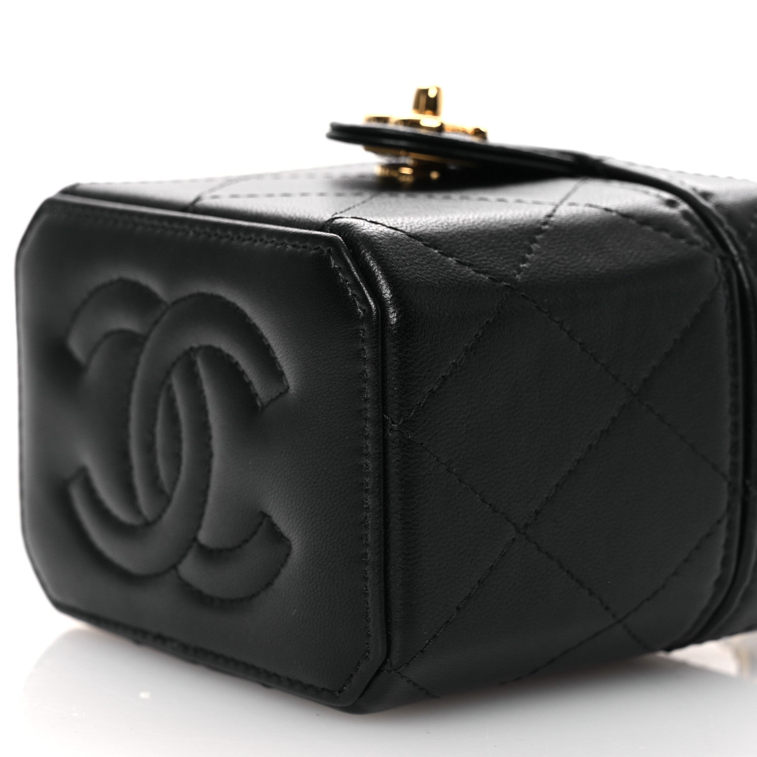 Chanel Lambskin Quilted Vanity Clutch With Chain Black 10 of 14