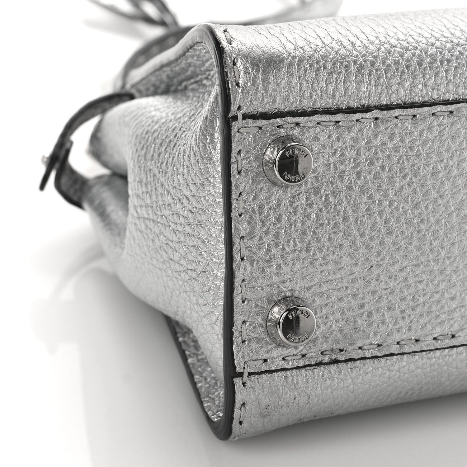 Fendi Cuoio Romano Lux Selleria Mini Peekaboo Iconic Satchel Argento 8 of 9