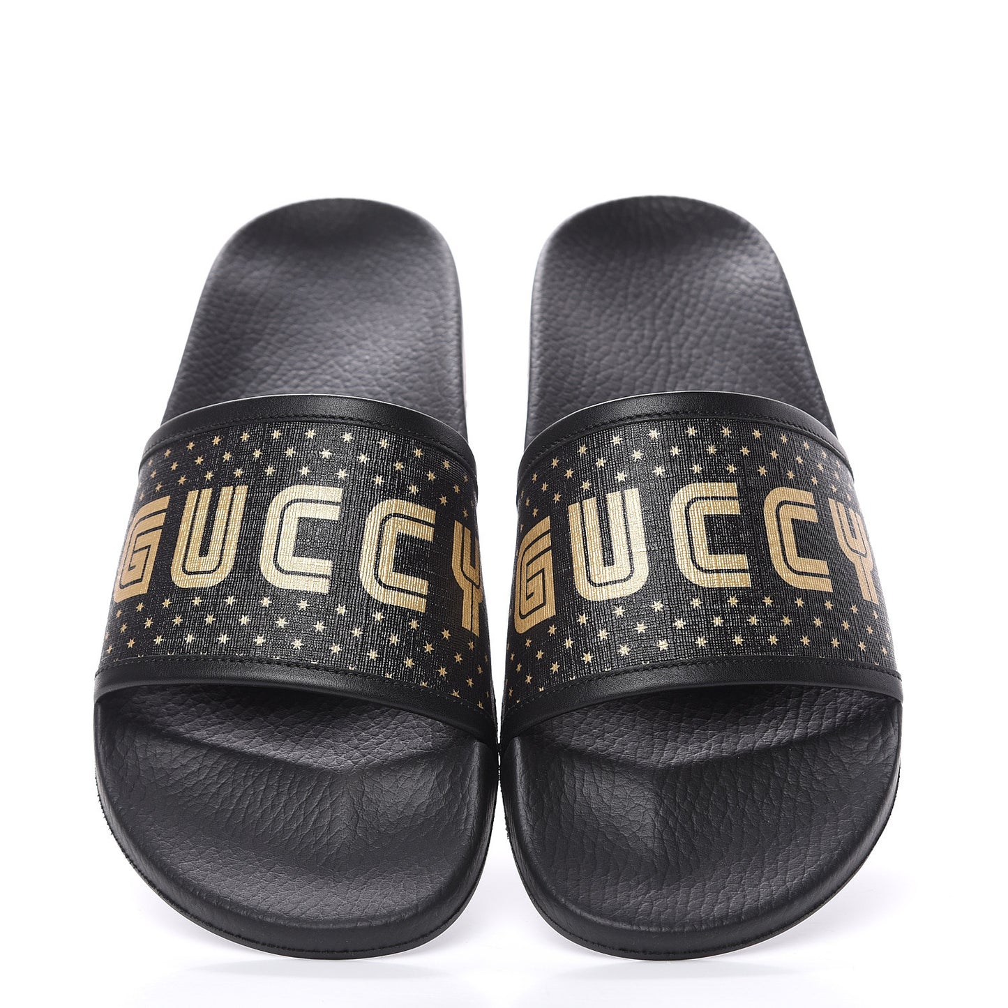 X SEGA Supreme Canvas GUCCY Stars Mens Slide Sandals 9 Black Gold