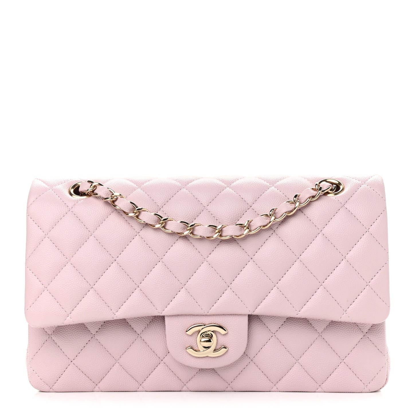 Caviar Quilted Medium Double Flap Light Pink