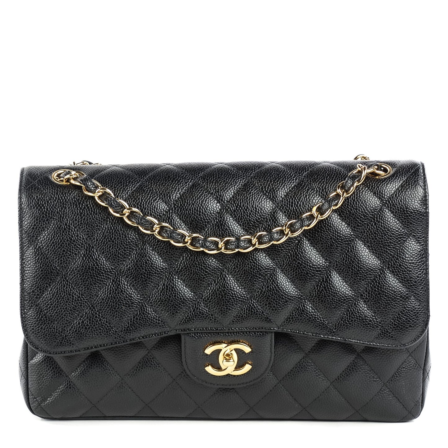 Caviar Quilted Jumbo Double Flap Black