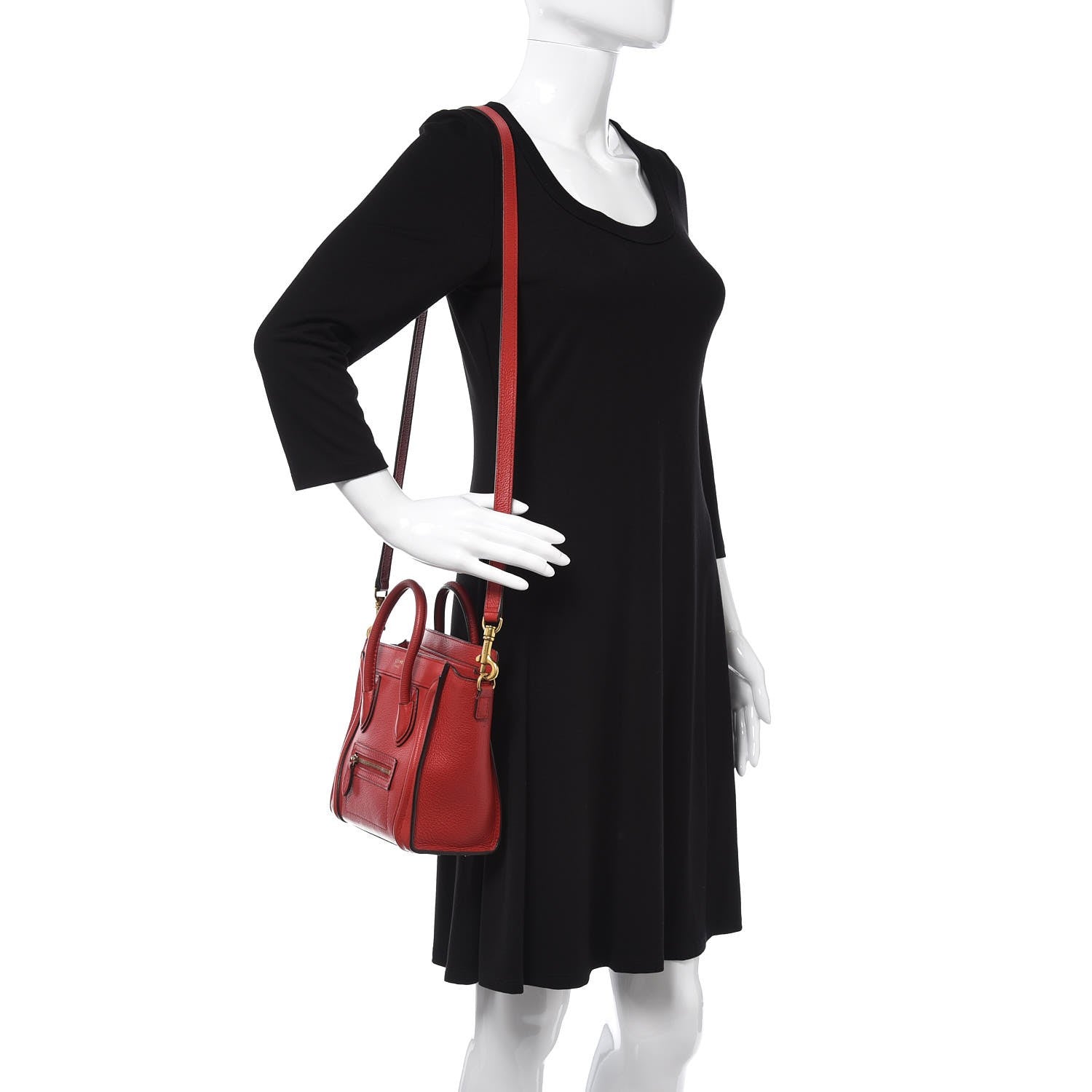 Celine Drummed Calfskin Nano Luggage Coquelicot 2 of 13