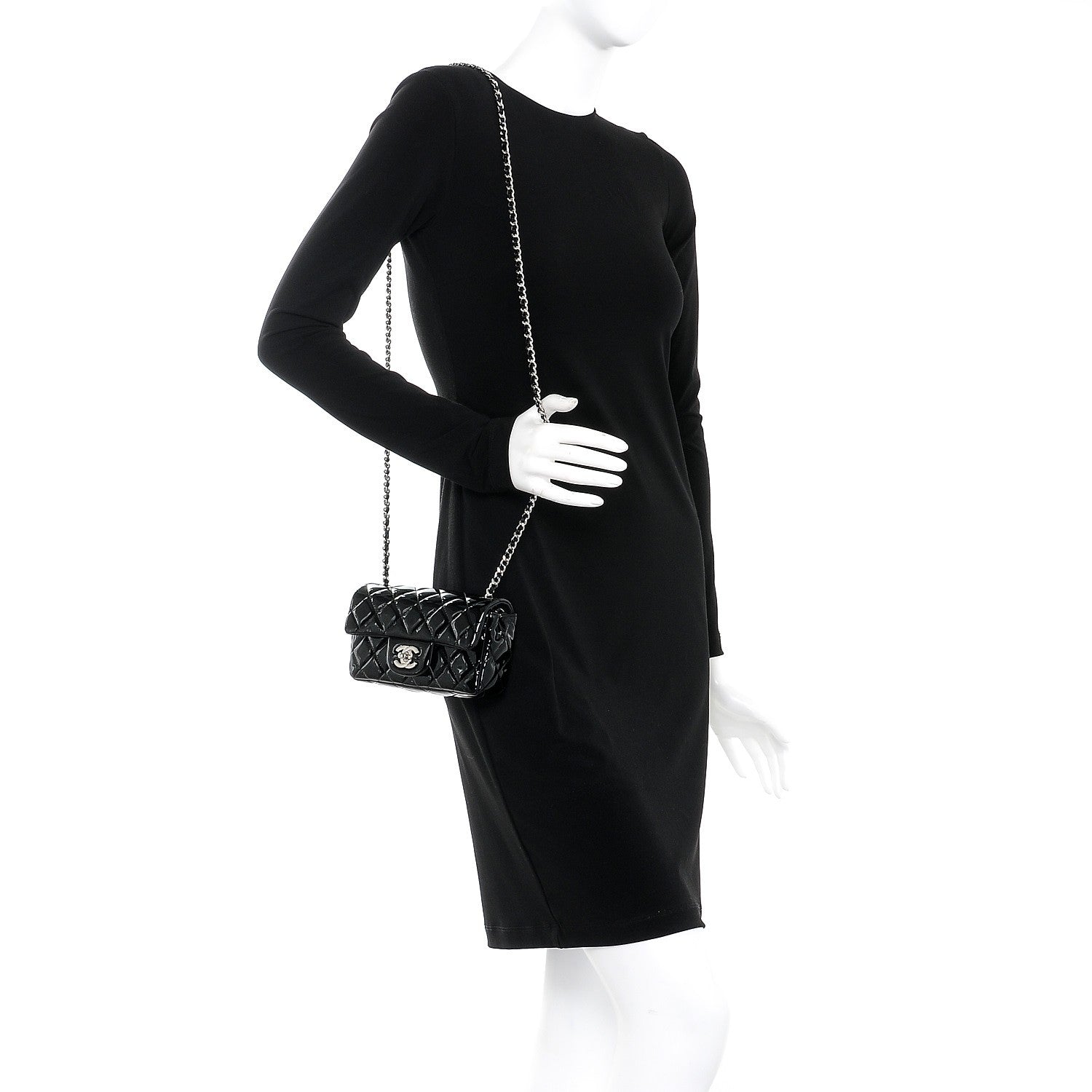 Chanel Patent Calfskin Quilted Mini Rectangular Flap Black 2 of 9