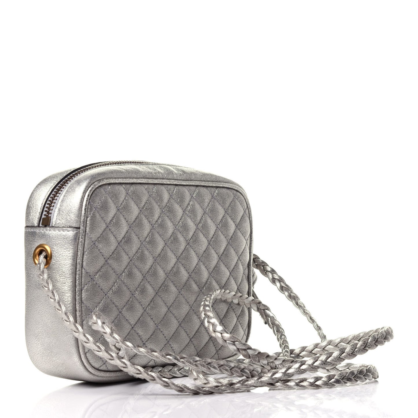 Laminated Nappa Web Trapuntata Mini GG Shoulder Bag Argento