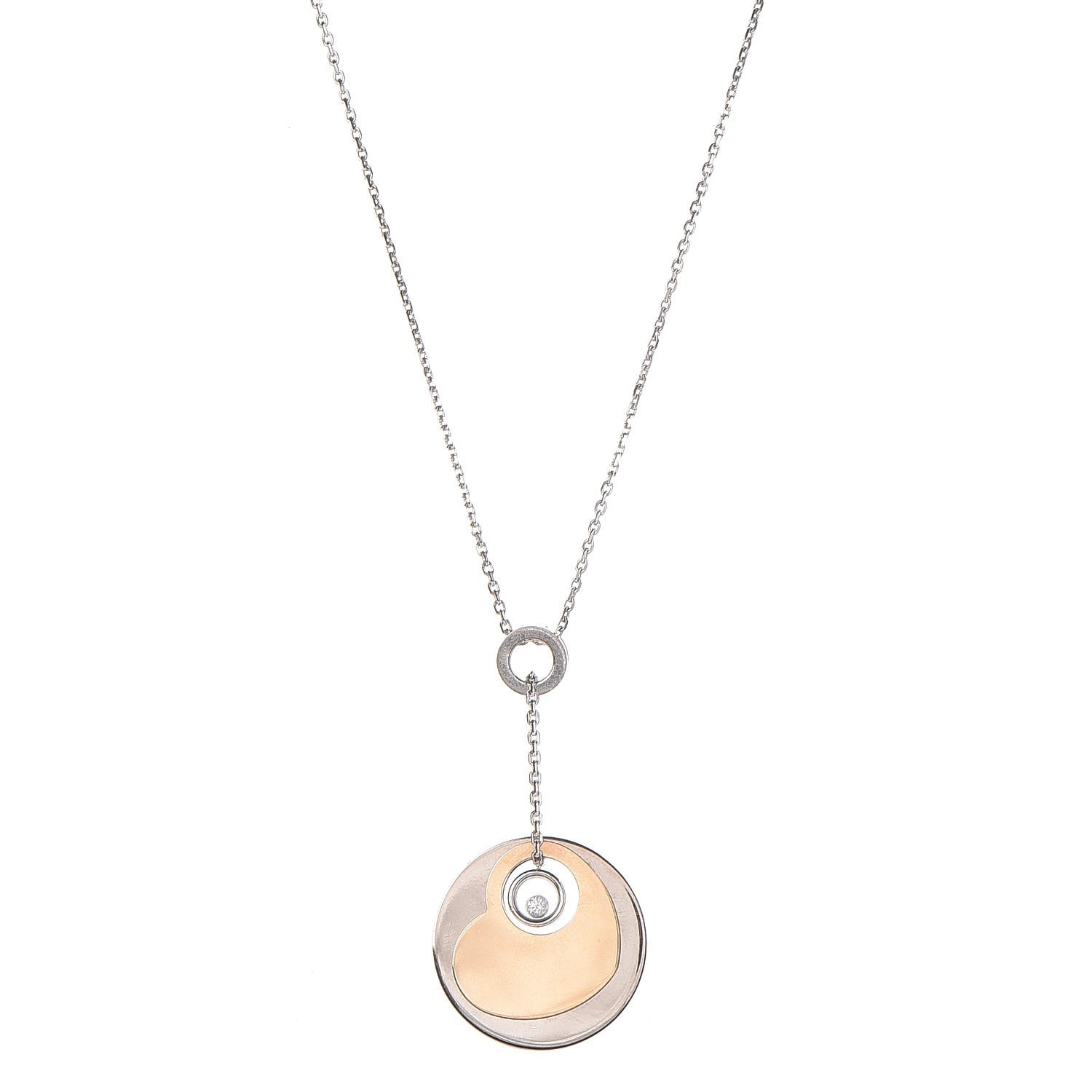 Chopard 18K White Pink Gold Happy Diamond Heart Necklace 1 of 7