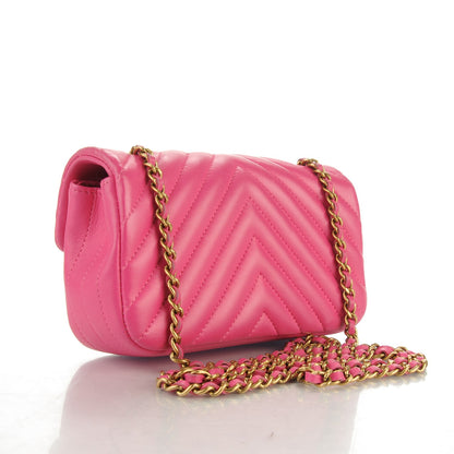 Chanel Lambskin Chevron Quilted Extra Mini Rectangular Flap Dark Pink 5 of 14