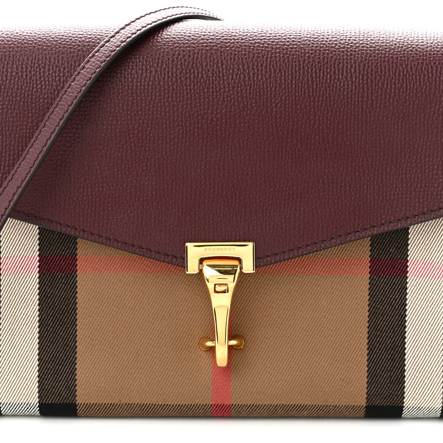 Derby Calfskin House Check Small Macken Crossbody Bag Mahogany Red