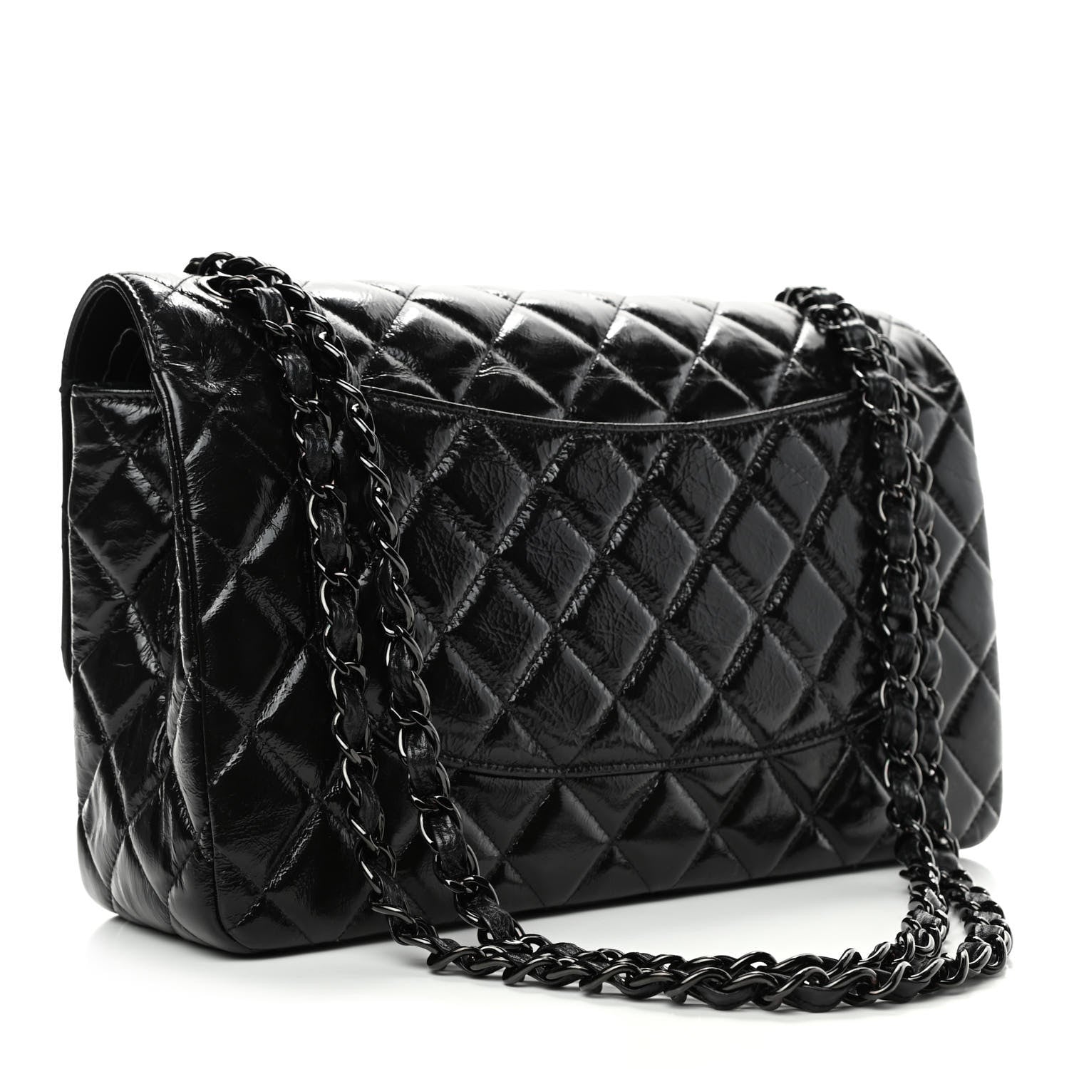 Chanel Shiny Distressed Calfskin Quilted Jumbo Double Flap So Black 2 of 4