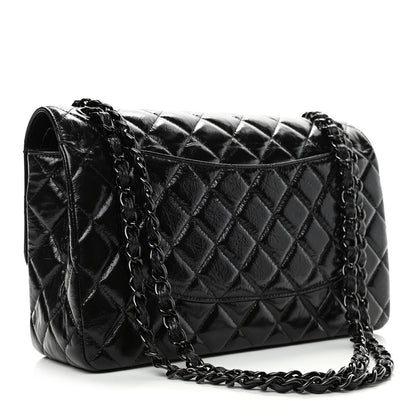Chanel Shiny Distressed Calfskin Quilted Jumbo Double Flap So Black 2 of 4