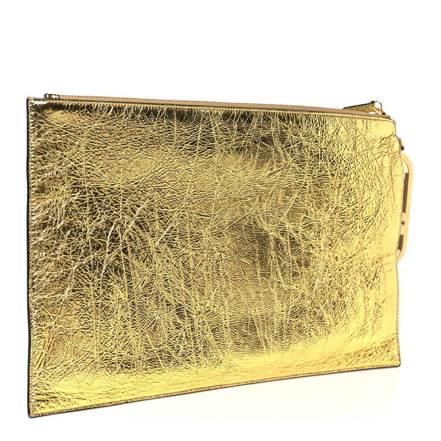 Laminated Craquele Lambskin Large Flat Pouch  Gold