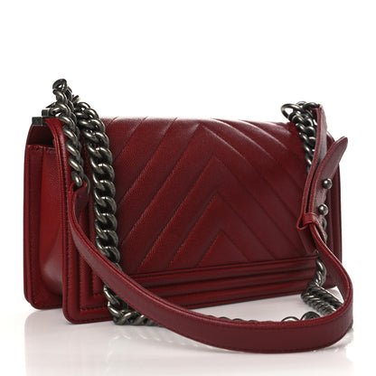 Chanel Caviar Chevron Quilted Medium Boy Flap Red 3 of 9