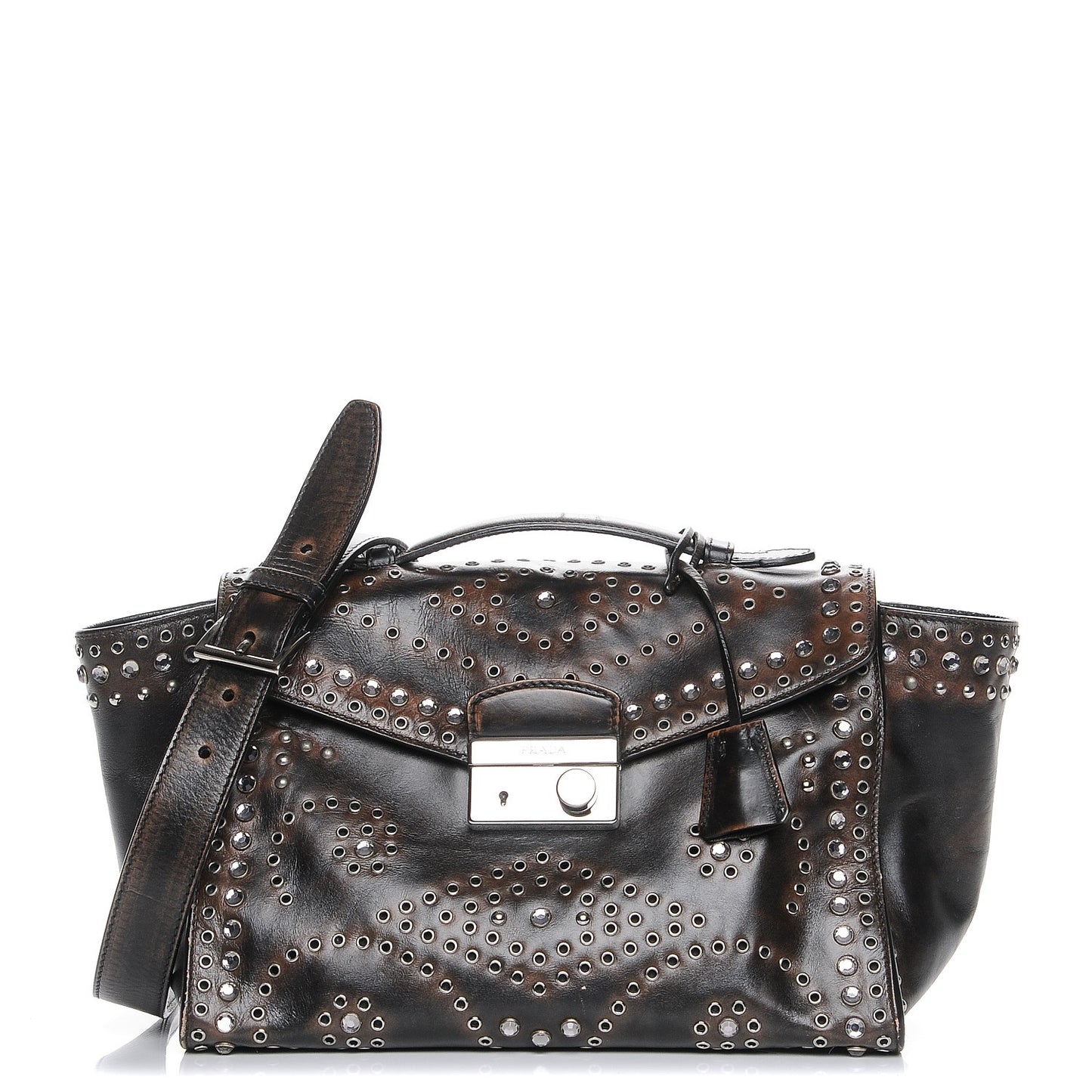 Vitello Vintage Studded Sound Twin Pocket Satchel Ebano