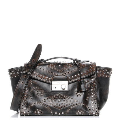 Prada Vitello Vintage Studded Sound Twin Pocket Satchel Ebano 1 of 9