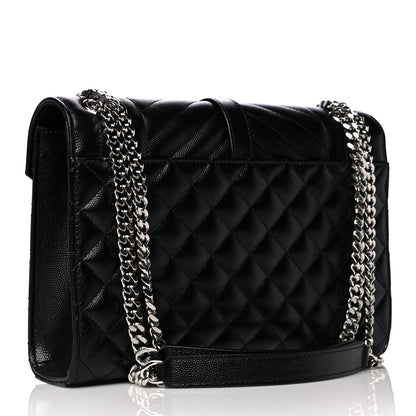 Saint Laurent Grain De Poudre Textured Mixed Matelasse Triquilt Medium Monogram Satchel Black 3 of 10