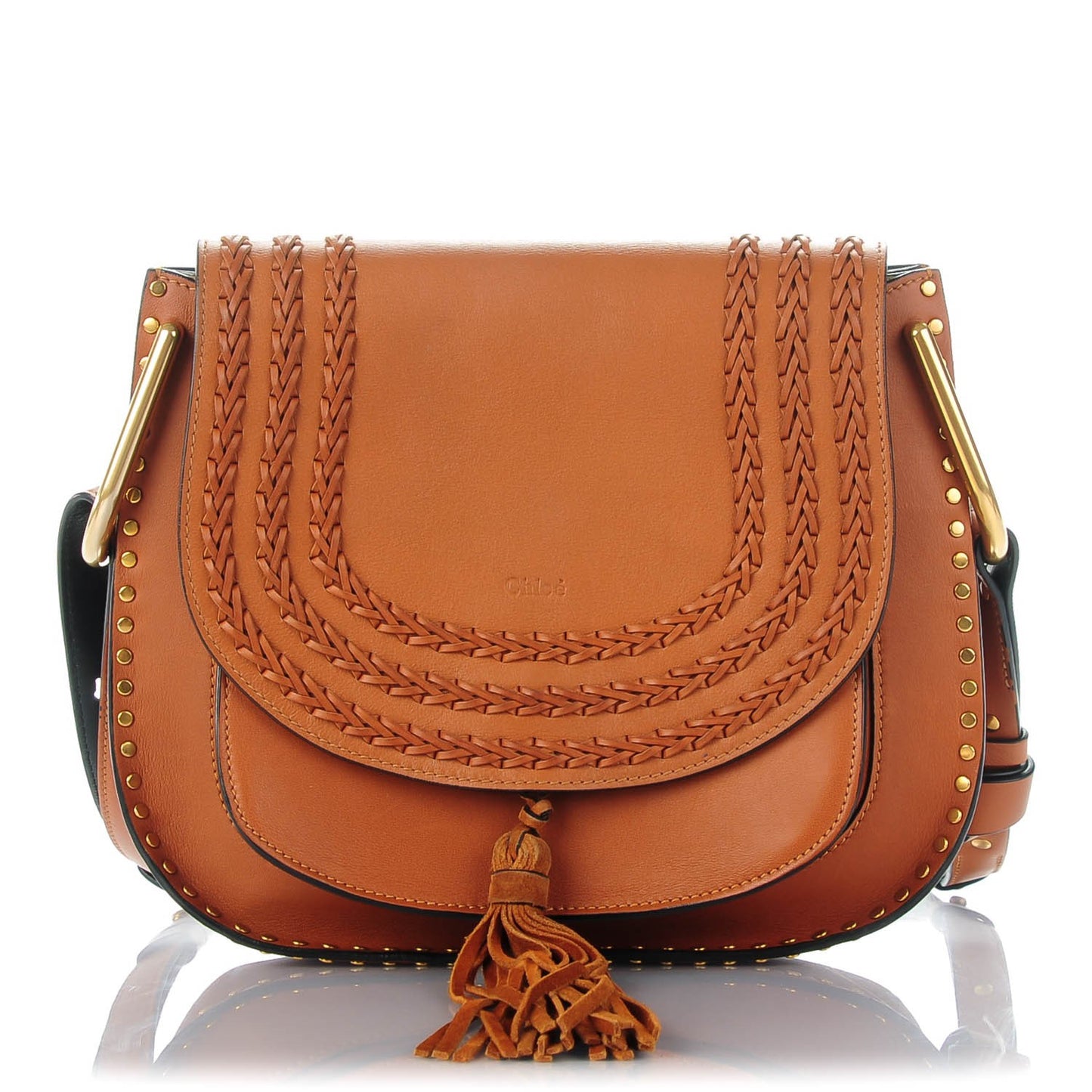 Calfskin Braided Medium Hudson Shoulder Bag Caramel