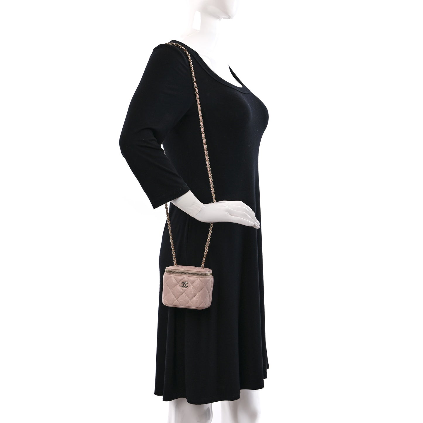 Caviar Quilted Mini Vanity Case With Chain Light Pink